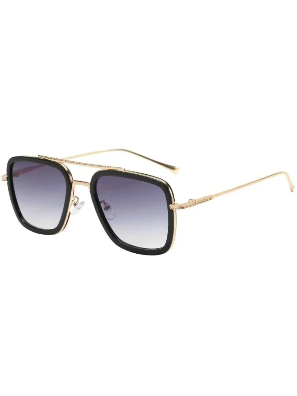 Square Aviator Unisex Sunglasses With Gold Frame And Gradient Black/Grey Lenses
